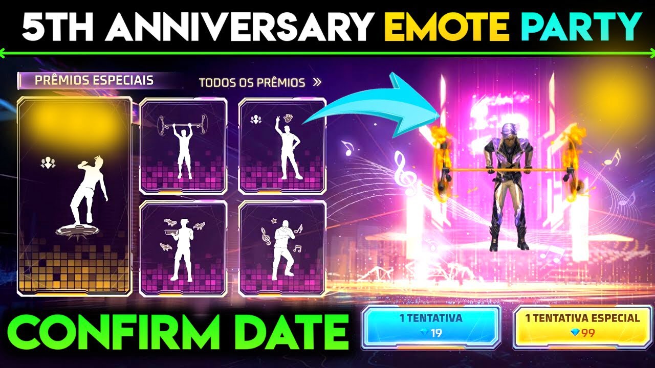 5TH ANNIVERSARY EMOTE PARTY EVENT FREE FIRE CONFIRM DATE KAB AAYEGA 2022 EMOTE PARTY FF EVENT RETURN